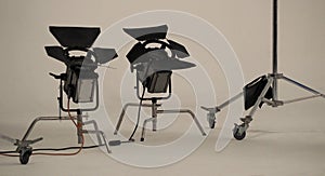 Camera spotlight in big studio.