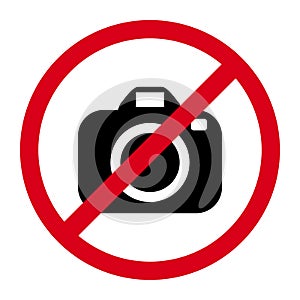 Camera symbol in red prohibitory sign isolated on a white background