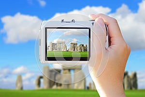 Camera taking photo with Stonehenge