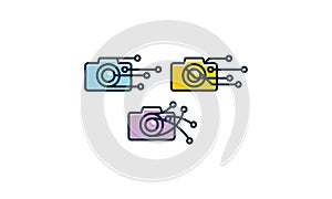 Camera technology line art logo icon vector