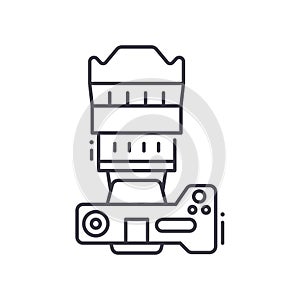 Camera top view icon, linear isolated illustration, thin line vector, web design sign, outline concept symbol with