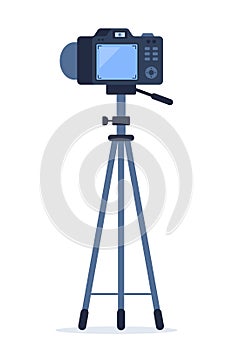 Camera on tripod with back side screen view. Vector illustration