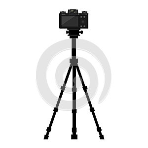 Camera on tripod with back side screen view. Vector illustration.