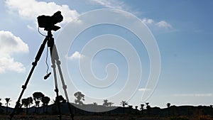 Camera on tripod in Sierra Alhamilla, Spain