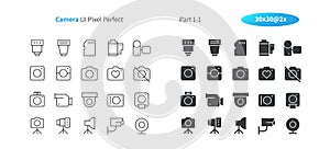 Camera UI Pixel Perfect Well-crafted Vector Thin Line And Solid Icons 30 2x Grid for Web Graphics and Apps.