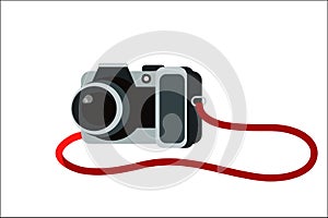 Camera vector cartoon illustration. Photography equipment flat clipart. Taking snapshot during vacation, travel shot