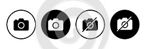 Camera vector icon set. No photography symbol in circle, vector illustration