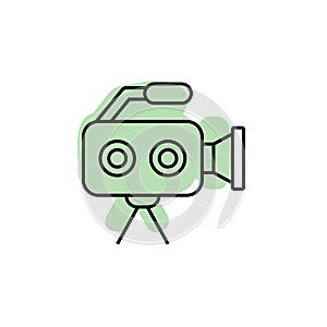 Camera, video with color shadow vector icon in movie, cinema, film, screen, flicks set