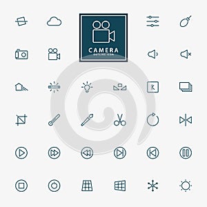 32 camera and video line icons