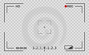 Camera view viewing images. Visual screen focusing. Video recording screen on a transparent background.