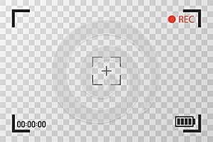 Camera view viewing images. Visual screen focusing. Video recording screen on a transparent background.