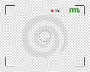 Camera viewfinder, digital video, photo focus. Element vector overlay screen frame borders the snapshot. Transparent background.