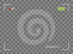 Camera viewfinder, digital video, photo focus. Element vector overlay screen frame borders the snapshot. Transparent background.