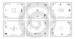 Camera viewfinder. Dslr ui interface template with pictograms lens focused videos vector collection