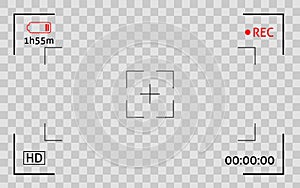 Camera viewfinder frame. Display snapshot digital video record screen. Filn rec camcoder template
