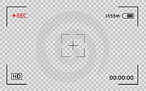 Camera viewfinder frame. Display snapshot digital video record screen. Filn rec camcoder template
