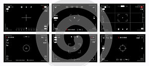 Camera viewfinder. Video record and photography shoot. DSLR screens. Digital camcorder interface. Focusing frame mockup