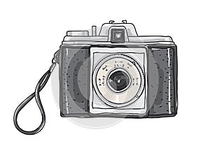 Camera vintage hand drawn vector art illustration