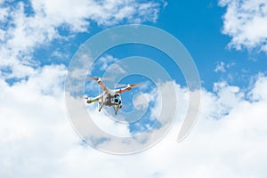 Camera white drone hovering