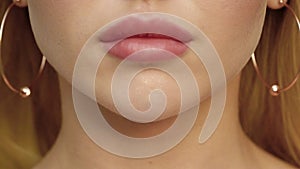 Camera wiring, female lips close-up
