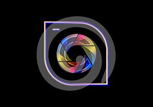 Camera zoom lens icon. Abstract photography logo design concept.