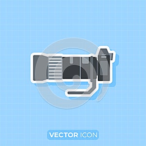 Camera with Zoom lens icon,Side view of Camera,Flat design element