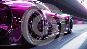 The camera zooms in on a purple sports cars wheels which have been upgraded with larger brakes to handle its immense