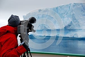 Cameraman filming in antarctica