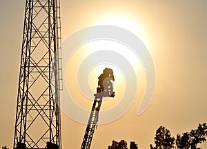 Cameraman filming on a crane