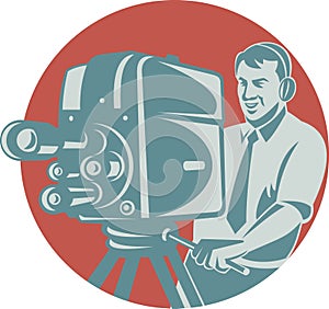 Cameraman Filming With Vintage TV Camera photo