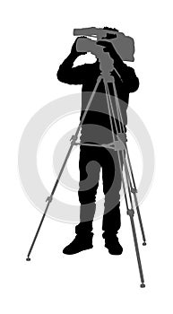 Cameraman  silhouette with video camera on event, concert, sport event,  isolated on background. Camera man Vector.