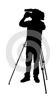 Cameraman  silhouette with video camera on event, concert, sport match,  isolated on background. Reporter .