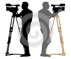 Cameraman silhouette on white background, vector.