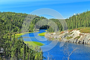 Cameron River below the Falls in Hidden Lake Territorial Park on Canadian Shield, Northwest Territories, Canada