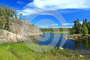 Cameron River on Canadian Shield, Hidden Lake Territorial Park, Northwest Territories, Canada