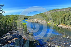 Cameron River Valley below the Falls with Canadian Shield and Boreal Forest, Hidden Lake Territorial Park, Northwest Territories,