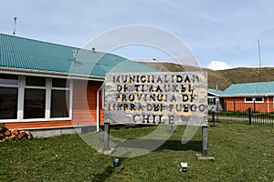 The Cameron village centre of the municipality of Temaukel. Tierra Del Fuego.