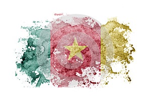 Cameroon, Cameroonian flag background painted on white paper with watercolor