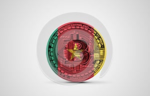 Cameroon flag on a bitcoin cryptocurrency coin. 3D Rendering