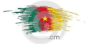 Cameroon flag. Brush strokes, grunge. Stripes colors of the cameroonian flag on a white background. Vector design national poster