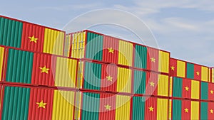 Cameroon flag containers are located at the container terminal. Concept for Cameroon import and export 3D