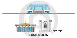 Cameroon flat landmarks vector illustration. Cameroon line city with famous travel sights, skyline, design.