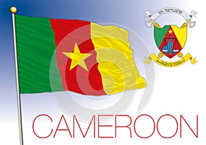 Cameroon official national flag and coat of arms, african country