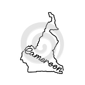 Cameroon outline map with the handwritten country name. Continuous line drawing of patriotic home sign