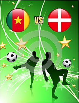 Cameroon versus Denmark on Abstract Green Stars Background