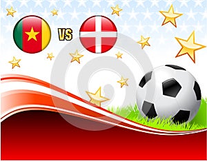 Cameroon versus Denmark on Abstract Red Background with Stars