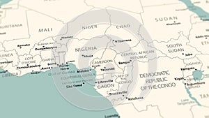 Cameroon on the world map. Smooth map rotation. 4K animation