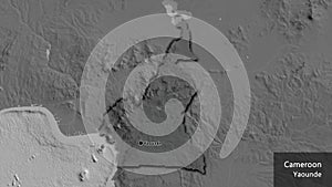 Cameroun border shape overlay. Bevelled. Bilevel. Labels