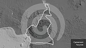 Cameroun border shape overlay. Glowed. Bilevel. Labels