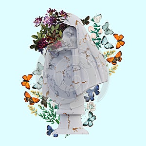Camilla Barbadori statues 3d render, collage with flower petals compositions for your work photo